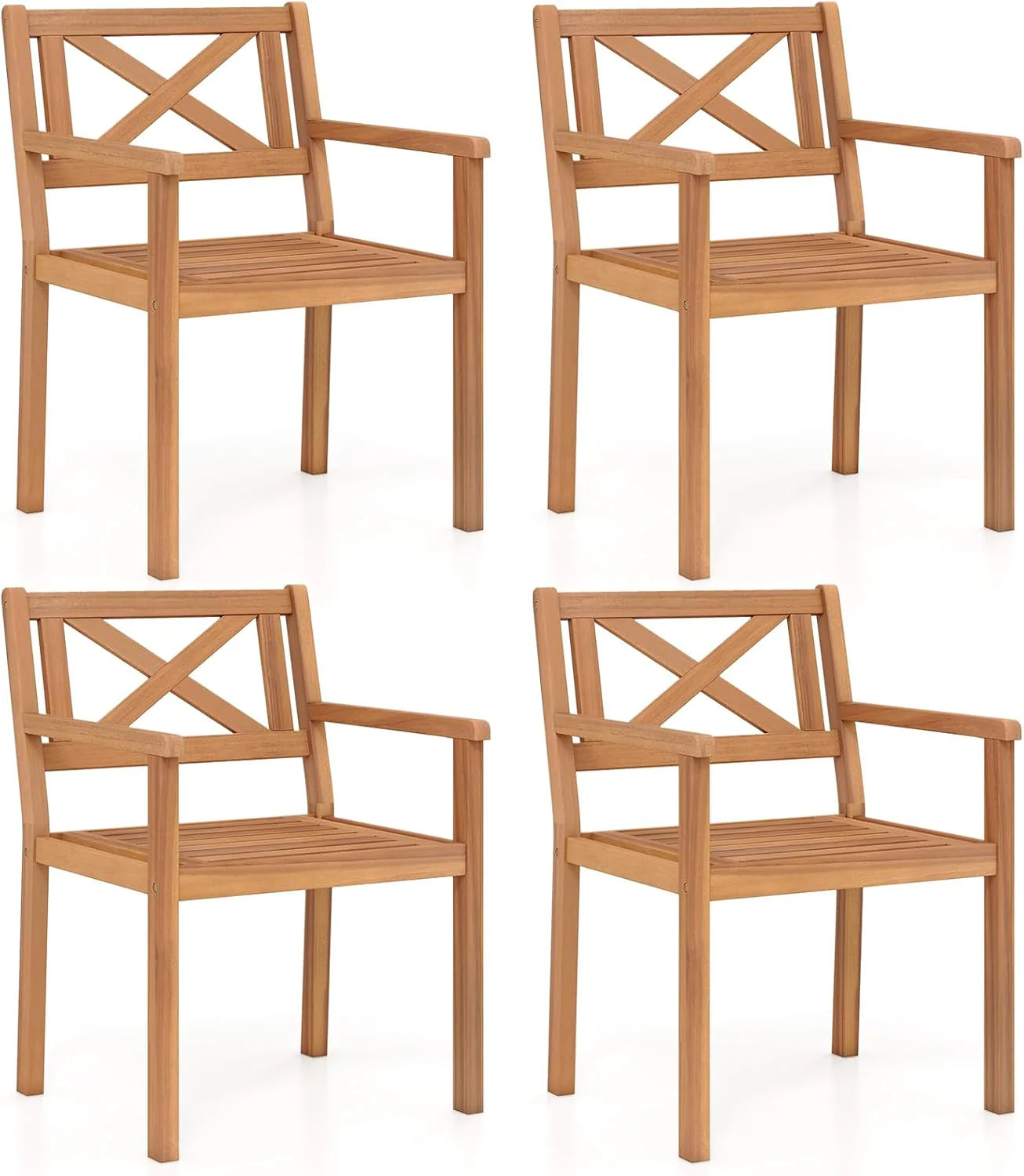 Tangkula Acacia Wood Patio Dining Chairs Set of 2/4 with 400 lbs Capacity