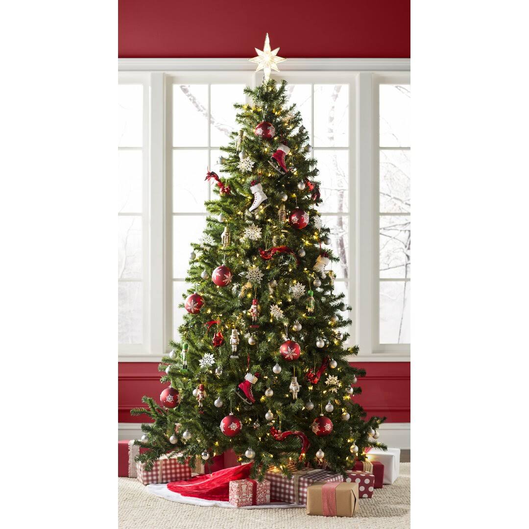 Norwood Fir Green Spruce Artificial Christmas Tree with White Lights Beachcrest Home Size 7' H