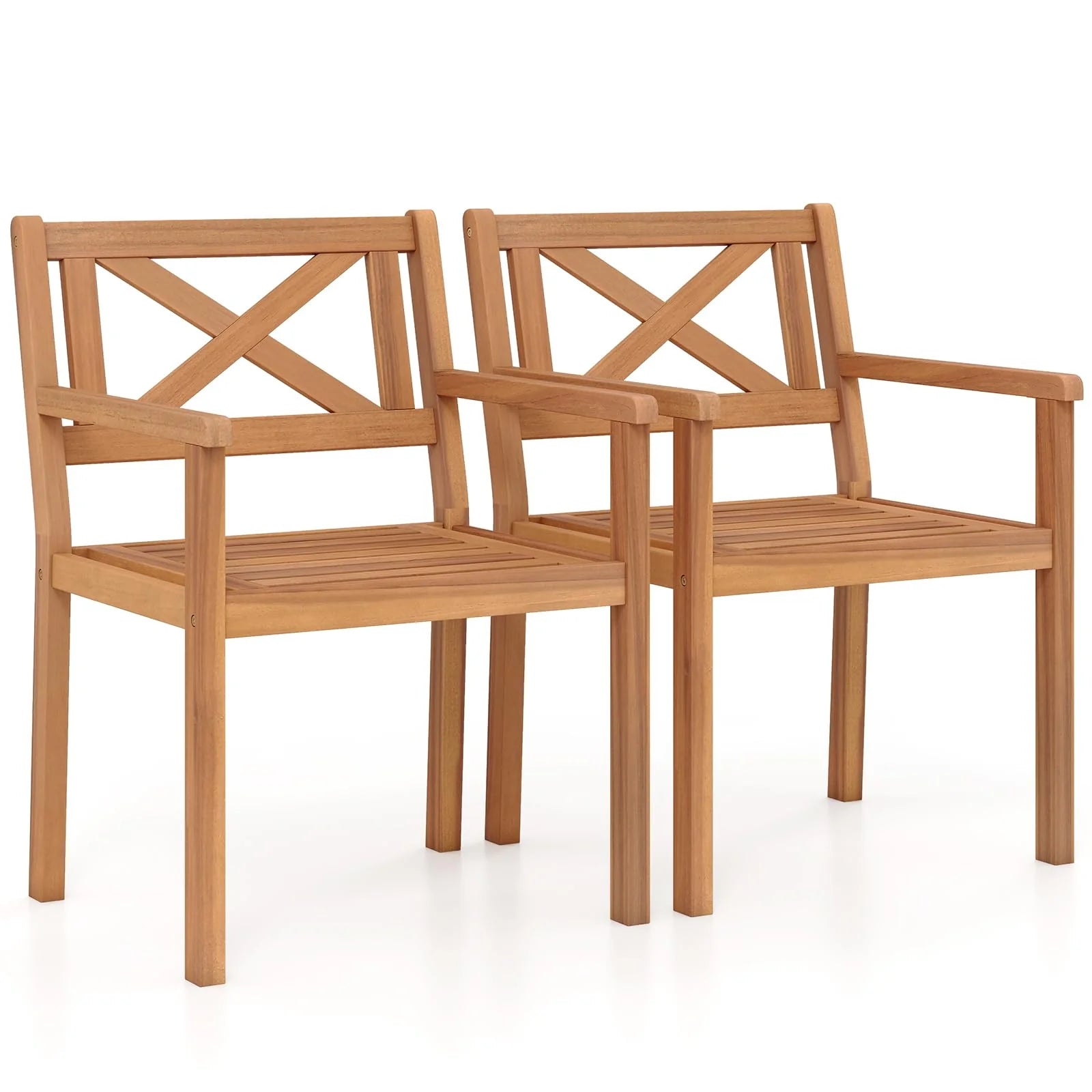 Tangkula Acacia Wood Patio Dining Chairs Set of 2/4 with 400 lbs Capacity