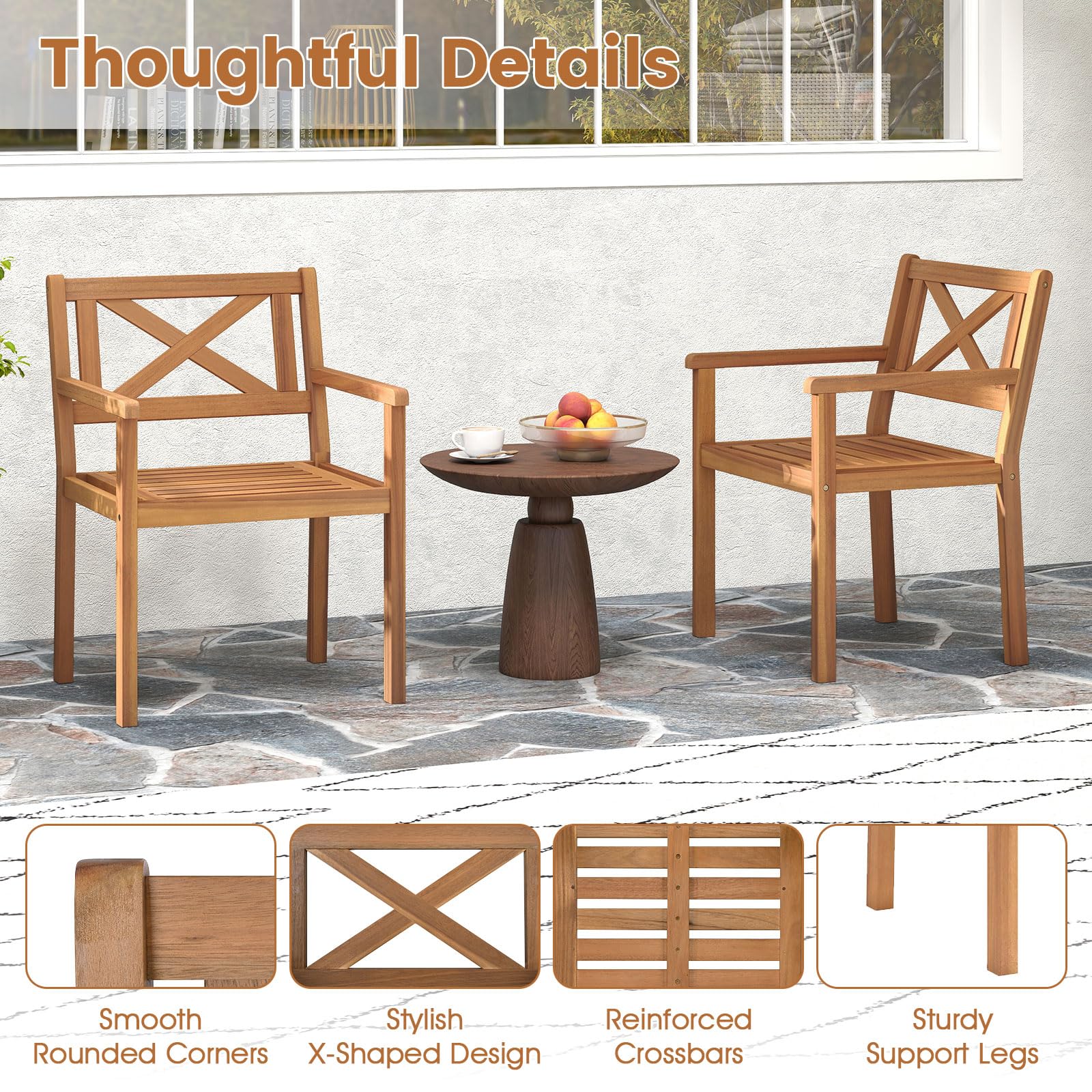 Tangkula Acacia Wood Patio Dining Chairs Set of 2/4 with 400 lbs Capacity