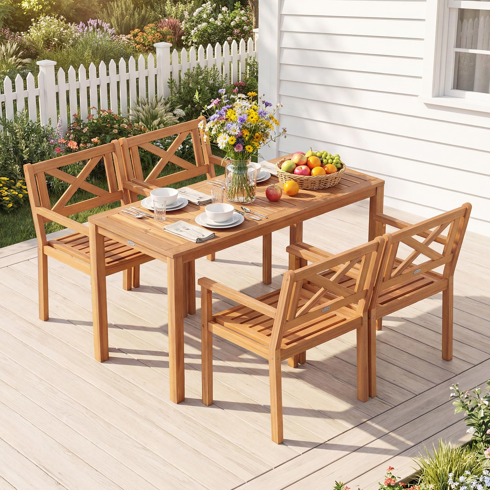 Tangkula Acacia Wood Patio Dining Chairs Set of 2/4 with 400 lbs Capacity